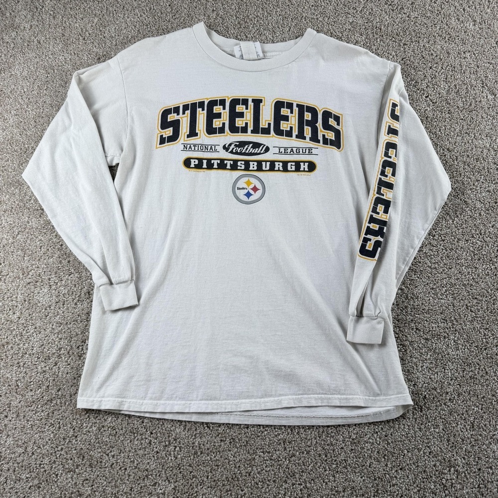 Vintage Pittsburgh Steelers Shirt Mens Large White NFL Football CSA Long Sleeve